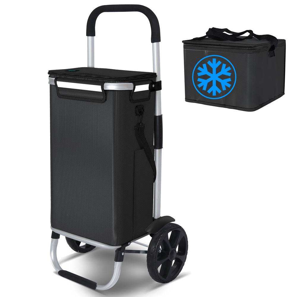 Chariot de course pliable aluminium 2 roues avec sac isotherme noir - Image 1
