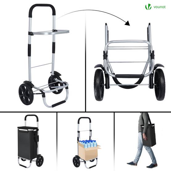 Chariot de course pliable aluminium 2 roues avec sac isotherme noir - Image 3