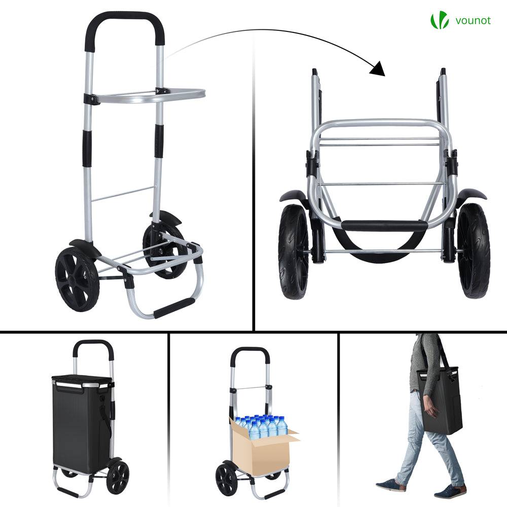 Chariot de course pliable aluminium 2 roues avec sac isotherme noir - Image 3
