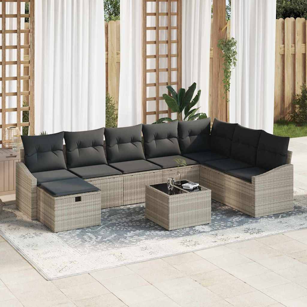 ComfortXL - Salon de jardin 8 places en poly rotin modulable avec table basse Gris clair – ComfortXL Outdoor Living