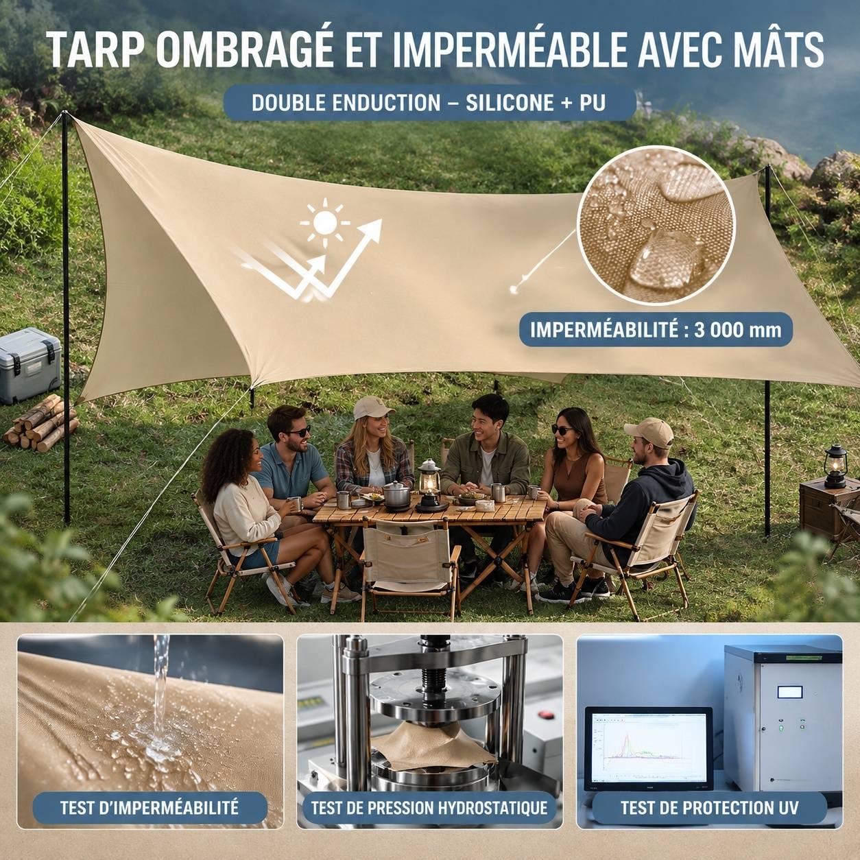 Bâche Camping Imperméable Anti UV Oxford Abri 8 à 12 Personnes - Image 2