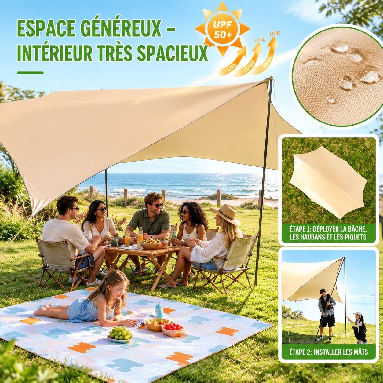 Bâche Camping Imperméable Anti UV Oxford Abri 8 à 12 Personnes - Image 7