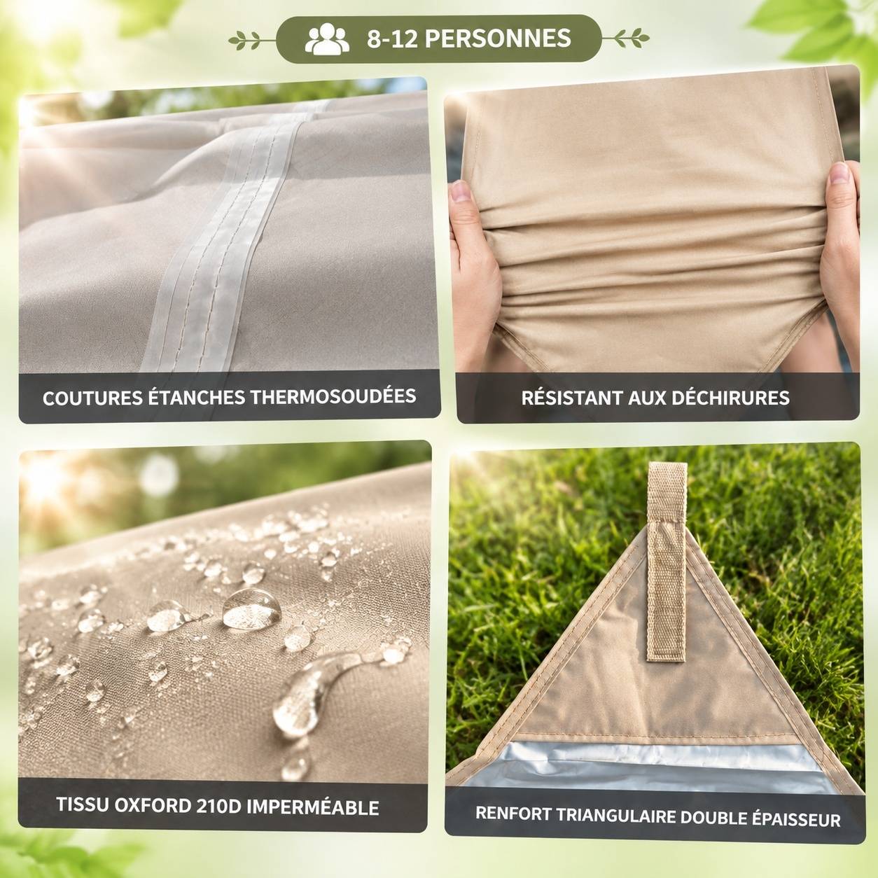 Bâche Camping Imperméable Anti UV Oxford Abri 8 à 12 Personnes - Image 4