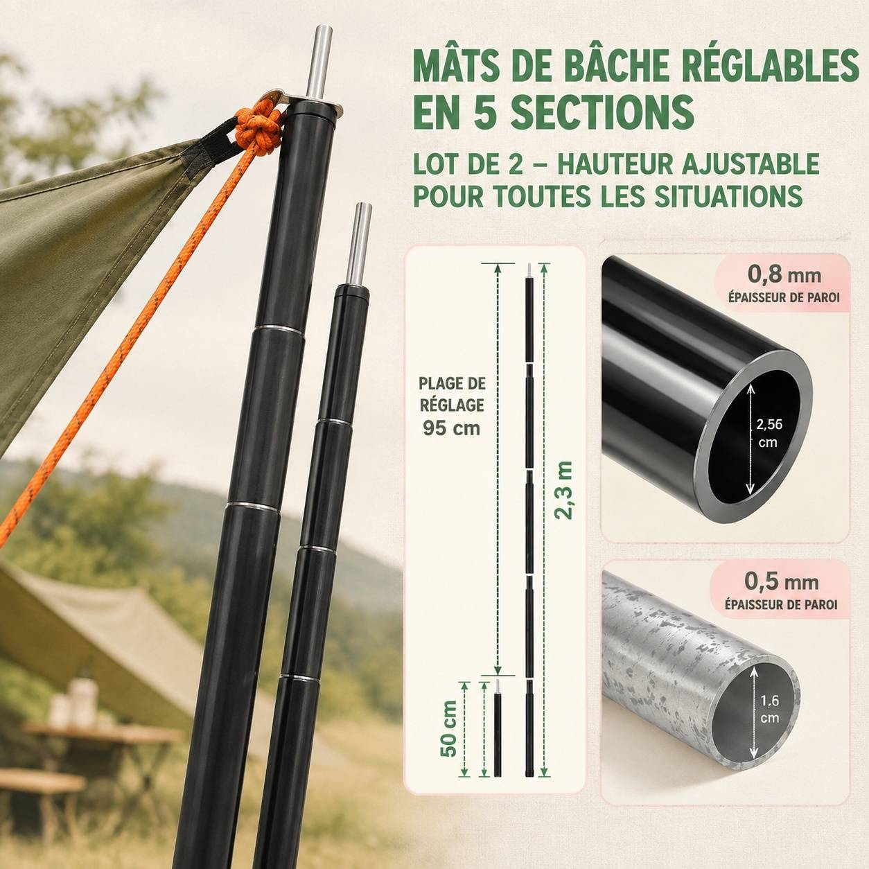Bâche Camping Imperméable Anti UV Oxford Abri 8 à 12 Personnes - Image 3