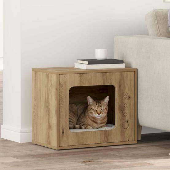 Maison Chat Artisanale Bois Chêne Repos Brun 51cm pour Chat Tradition - ComfortXL Outdoor Living - Image 1