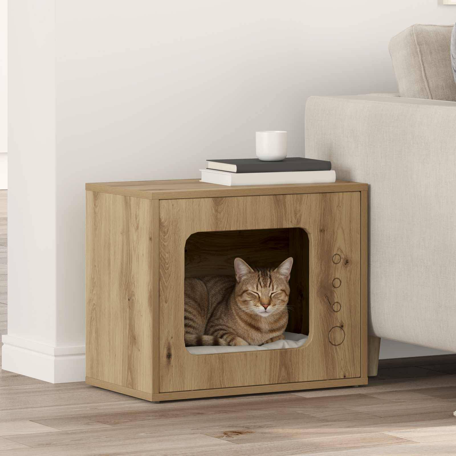 Maison Chat Artisanale Bois Chêne Repos Brun 51cm pour Chat Tradition - ComfortXL Outdoor Living - Image 1