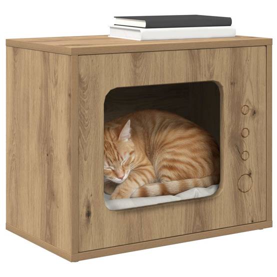 Maison Chat Artisanale Bois Chêne Repos Brun 51cm pour Chat Tradition - ComfortXL Outdoor Living - Image 3