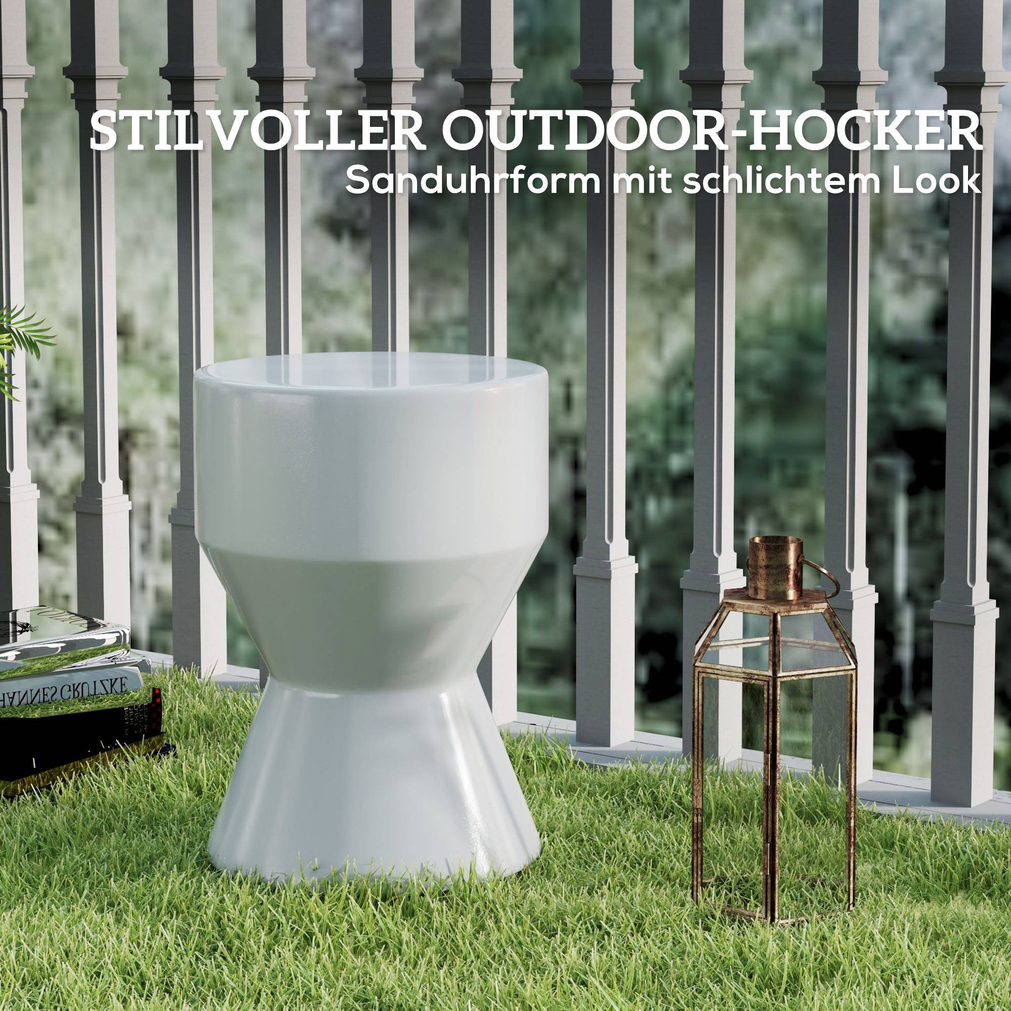Tabouret de jardin en céramique forme sablier, capacité 120 kg, Ø33 x 45,5 cm, Gris clair, résistant aux intempéries - Image 4