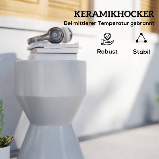 Tabouret de jardin en céramique forme sablier, capacité 120 kg, Ø33 x 45,5 cm, Gris clair, résistant aux intempéries - Image 5