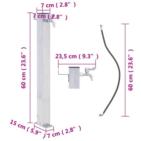 PANGIVO - Colonne à eau de jardin acier inoxydable argenté 23.5 x 7 x 60 cm, poids:1.85kg - PANGIVO - Image 7