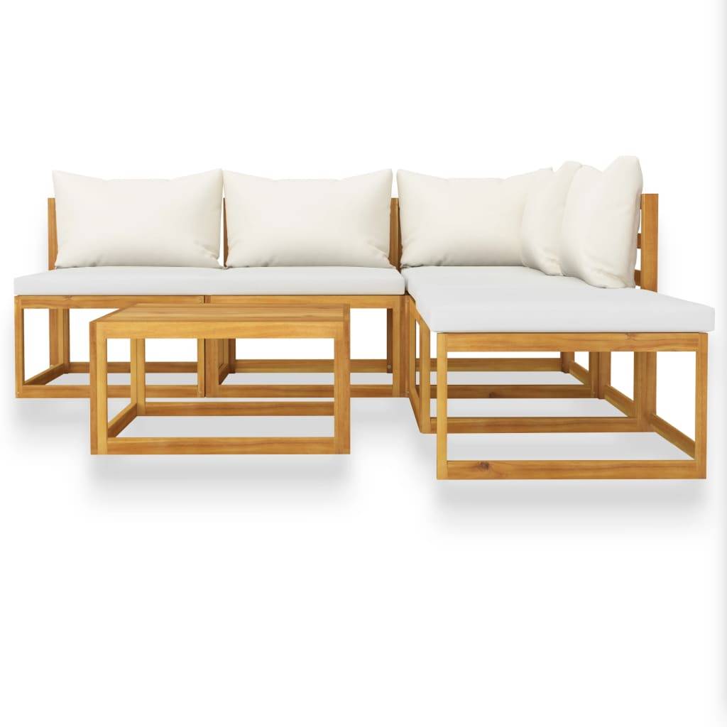 Helloshop26 - Salon de jardin meuble d'extérieur ensemble de mobilier 6 pièces avec coussin crème bois d'acacia solide - Imagen 2