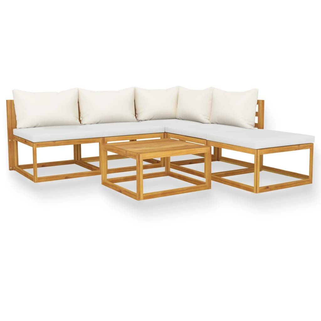 Helloshop26 - Salon de jardin meuble d'extérieur ensemble de mobilier 6 pièces avec coussin crème bois d'acacia solide - Imagen 1