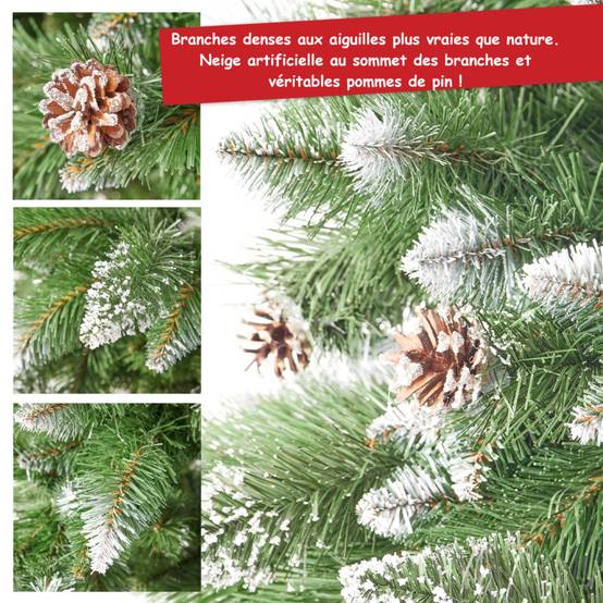 BB Loisir - Sapin de Noël artificiel 220cm Arbre de Noël neige décorative Pommes de pin Support inclus - Image 2