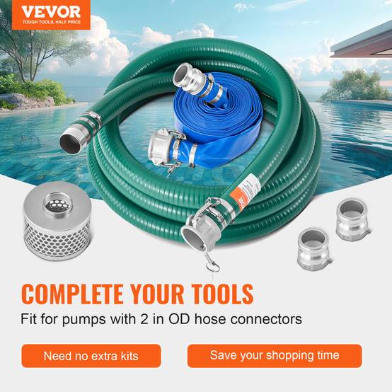 VEVOR Kit tuyau aspiration pompe eau, diamètre 50,8 mm x 15,24 m. Crépine acier. - Image 2