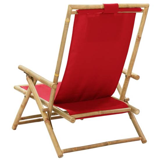 Chaise de jardin | Chaise de relaxation inclinable Rouge Bambou et tissu - Image 5
