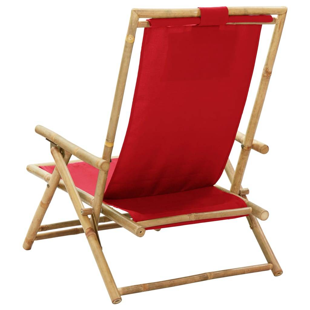 Chaise de jardin | Chaise de relaxation inclinable Rouge Bambou et tissu - Image 5