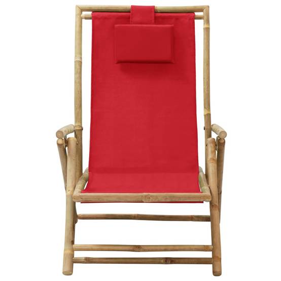 Chaise de jardin | Chaise de relaxation inclinable Rouge Bambou et tissu - Image 1