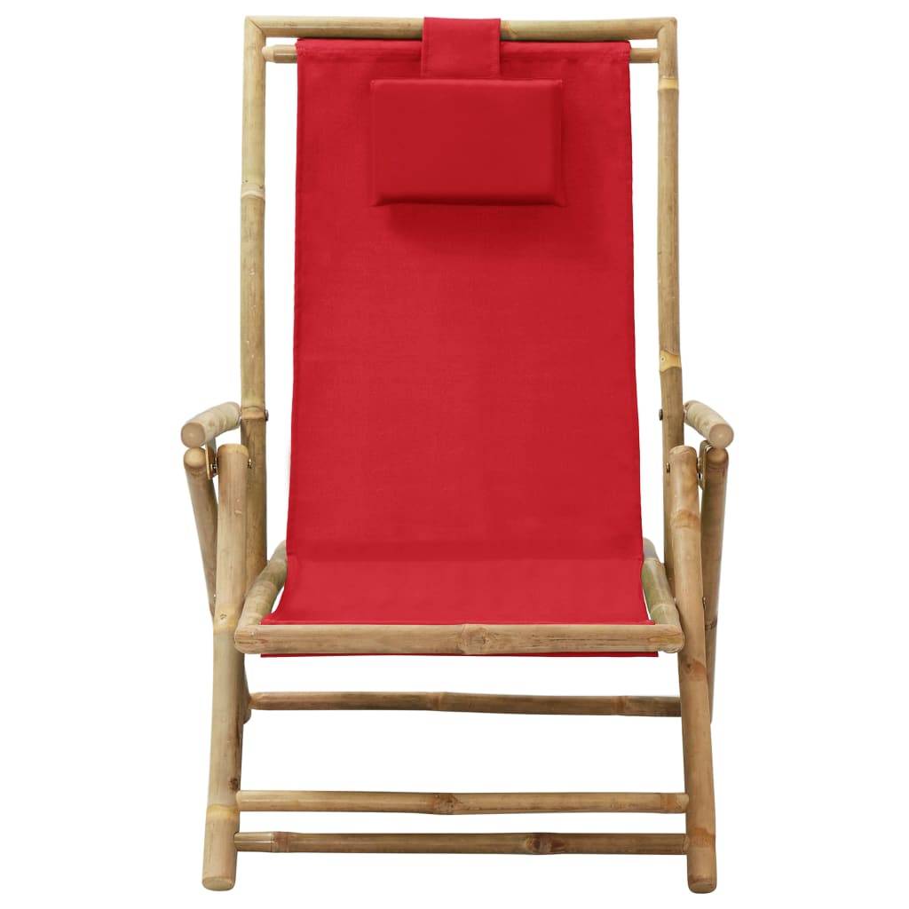 Chaise de jardin | Chaise de relaxation inclinable Rouge Bambou et tissu - Image 1