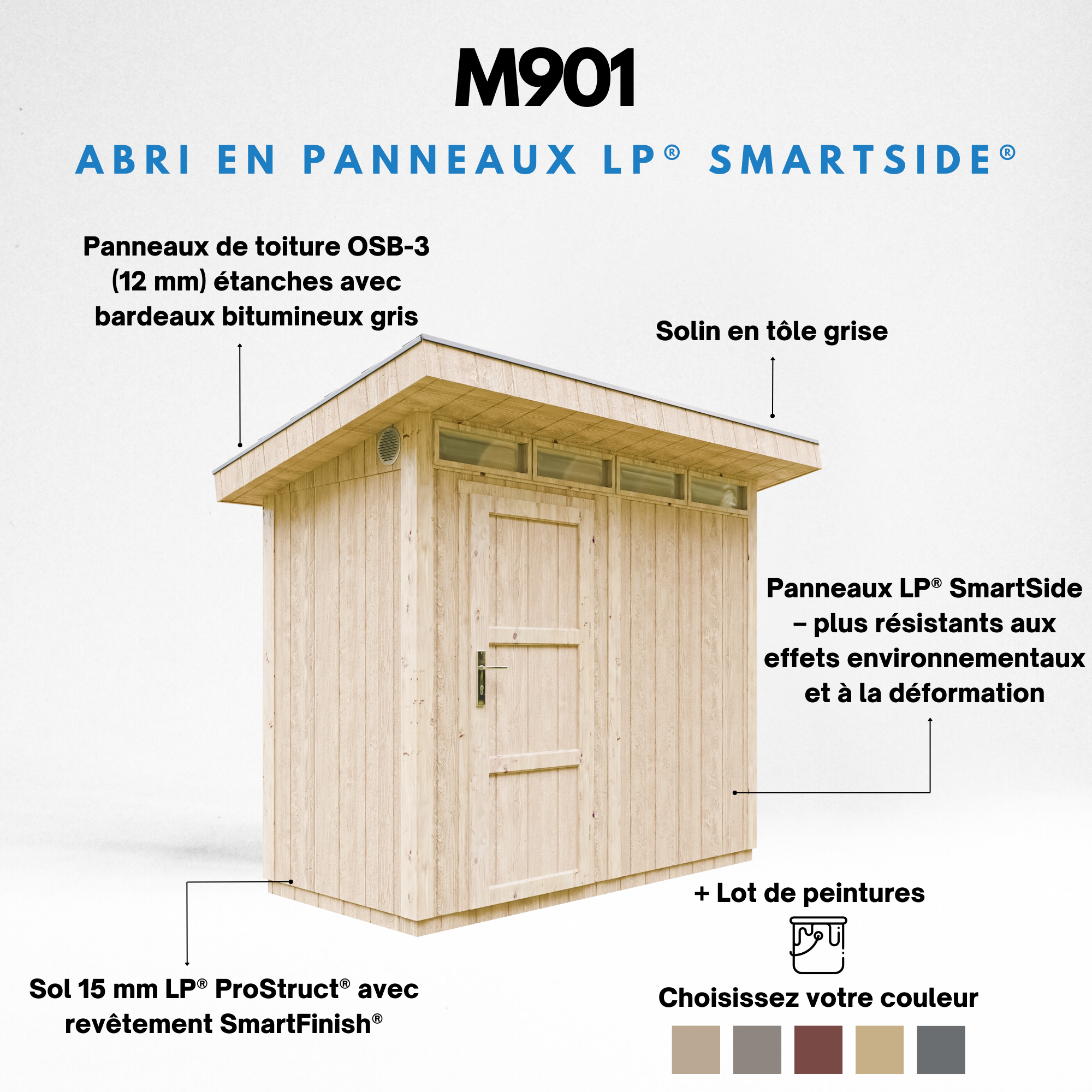 Timbela - Abri de Jardin Qualité Premium 3m² / L161xL294cm - Kit tout compris avec sol, tuiles bitumineuses, set de peinture - Timbela M901-TERRA BROWN - Image 9