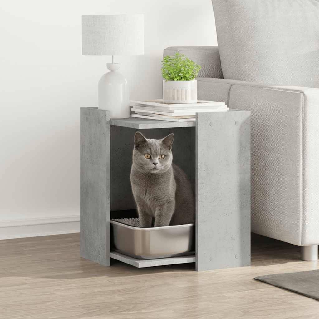 Meuble de bac à litière pour chat bois d'ingénierie gris béton 42 x 42 x 51 cm - PANGIVO - Image 1