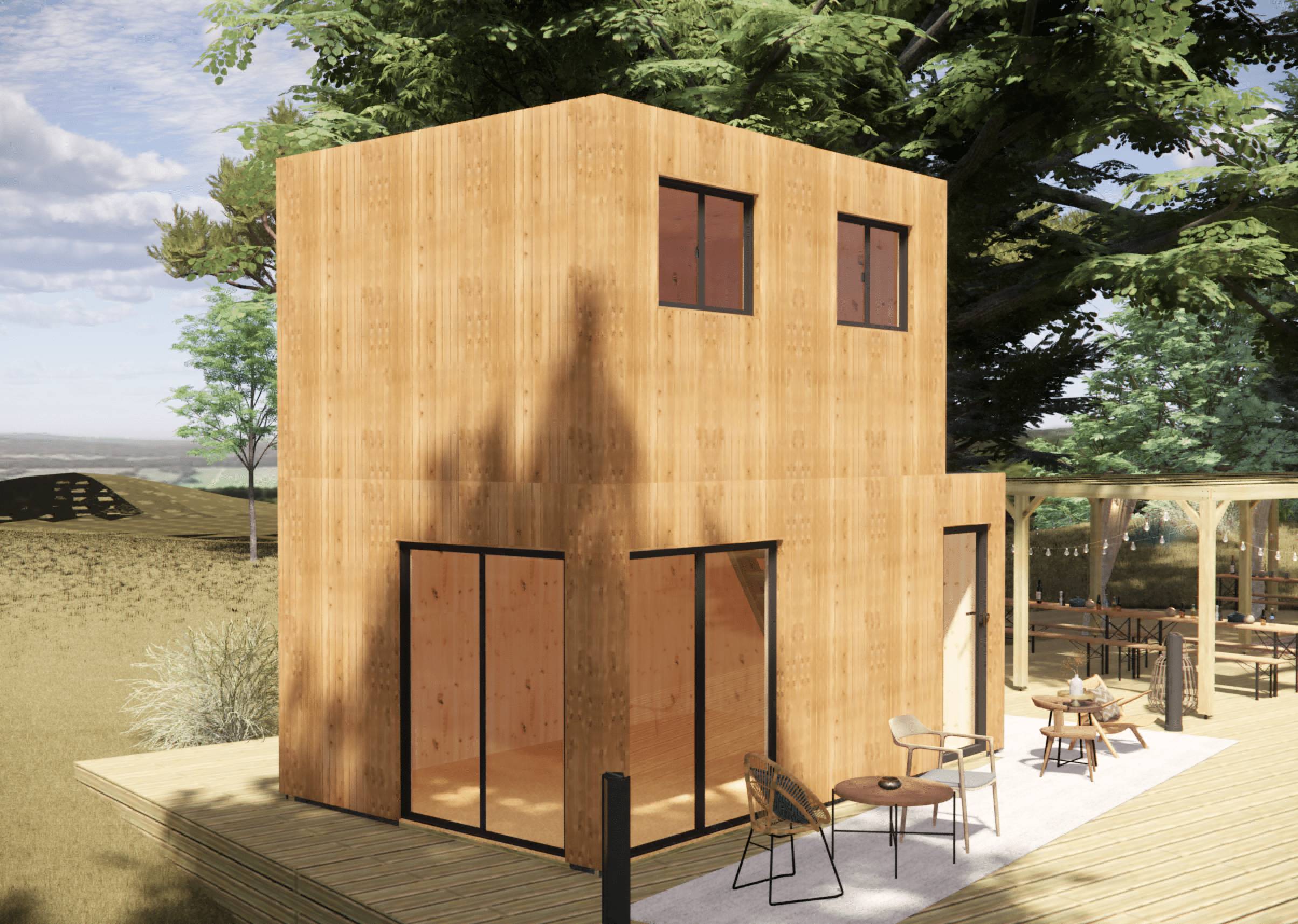 Bureau de jardin 4 saisons en bois 5,5 x 3,5 x 2,7 m / isolation RE2020 avec mezzanine et terrasse - Image 1