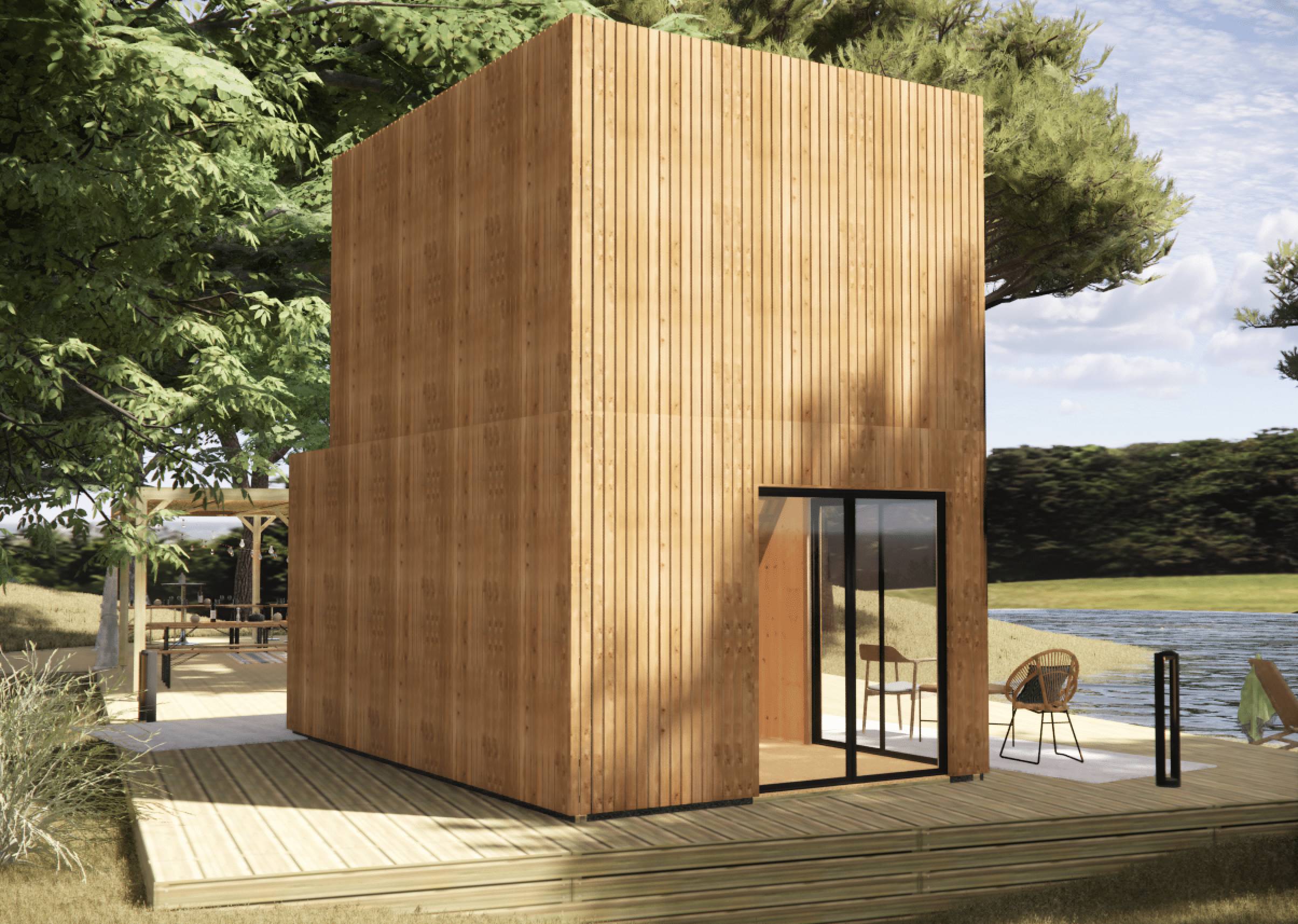 Bureau de jardin 4 saisons en bois 5,5 x 3,5 x 2,7 m / isolation RE2020 avec mezzanine et terrasse - Image 10