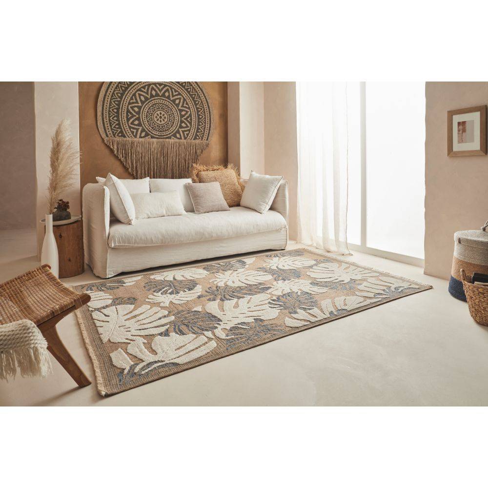 Jardindeco - Tapis intérieur extérieur aspect jute Tijuana 9062 bleu 170 x 120 cm - Imagen 2