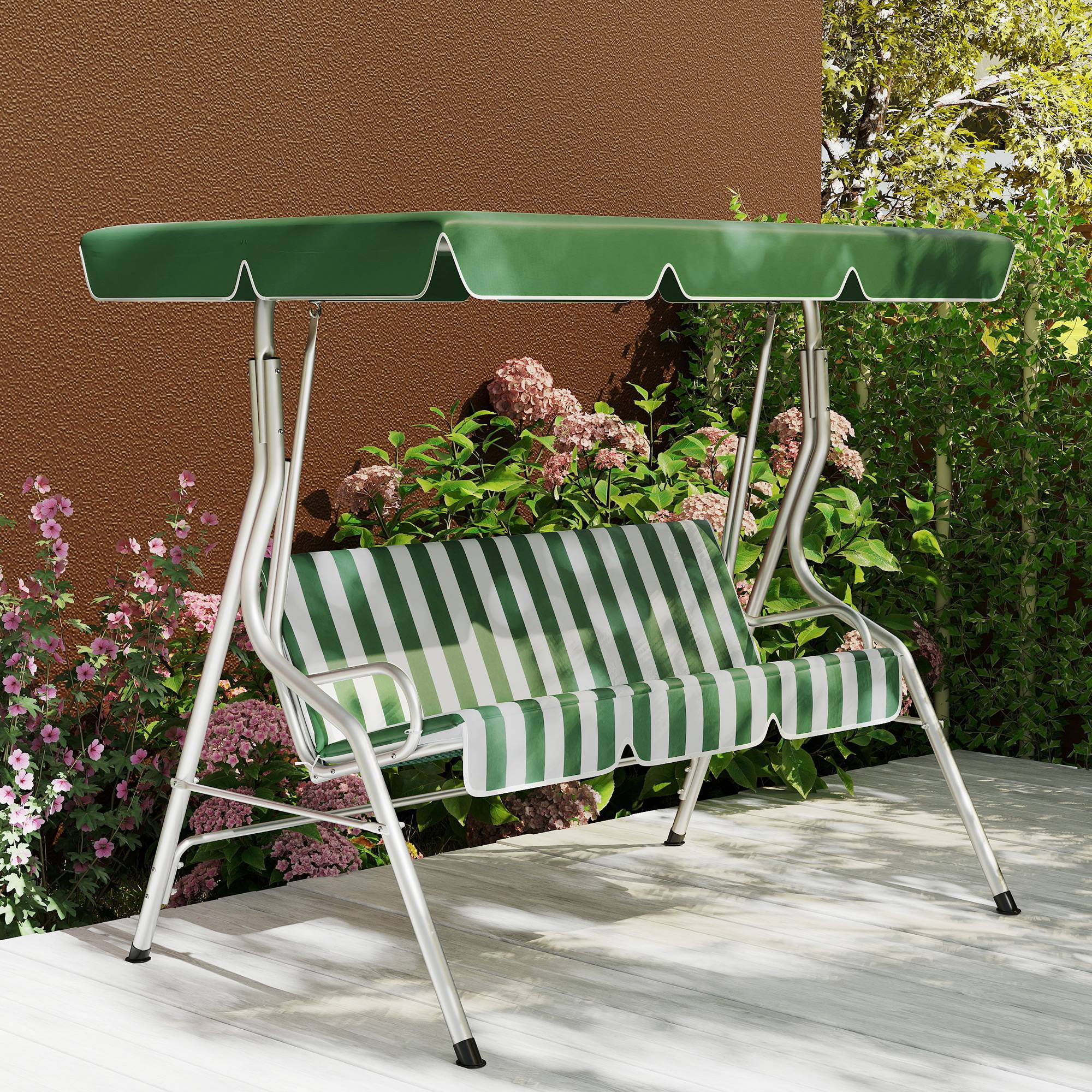 Balancelle 3 places métal terrasse toit inclinable anti-UV 170x153cm vert - ComfortXL Outdoor Living - Image 4