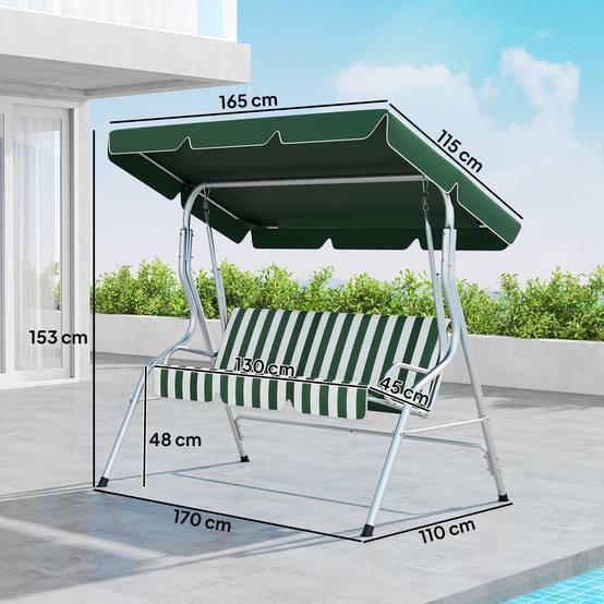 Balancelle 3 places métal terrasse toit inclinable anti-UV 170x153cm vert - ComfortXL Outdoor Living - Image 5