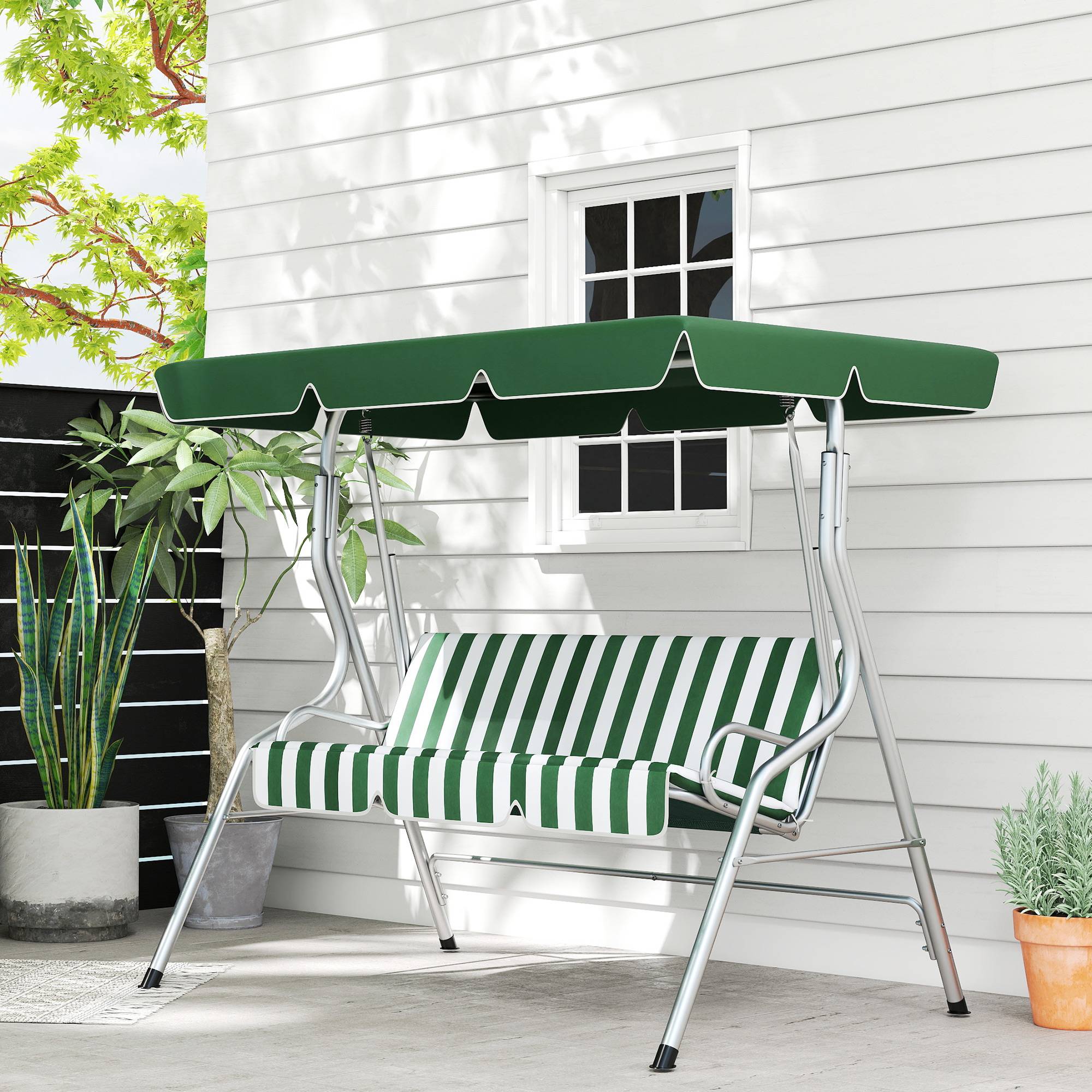 Balancelle 3 places métal terrasse toit inclinable anti-UV 170x153cm vert - ComfortXL Outdoor Living - Image 3