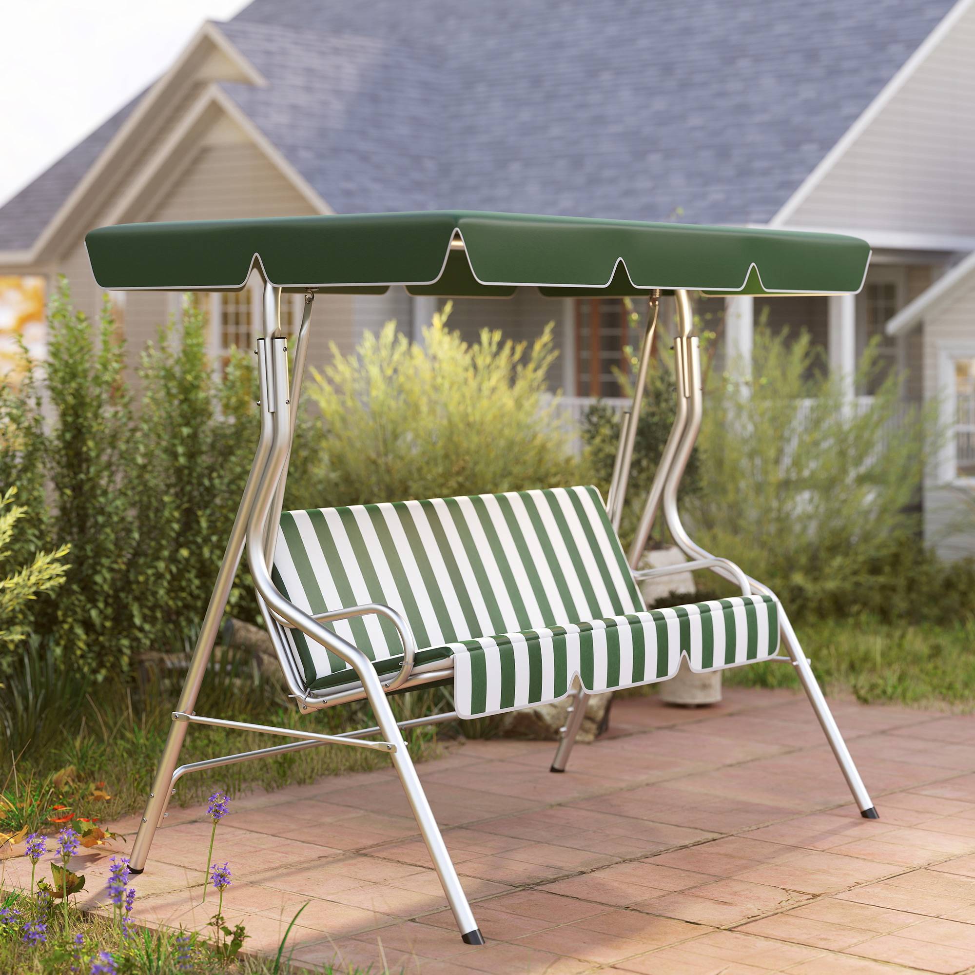 Balancelle 3 places métal terrasse toit inclinable anti-UV 170x153cm vert - ComfortXL Outdoor Living - Image 10