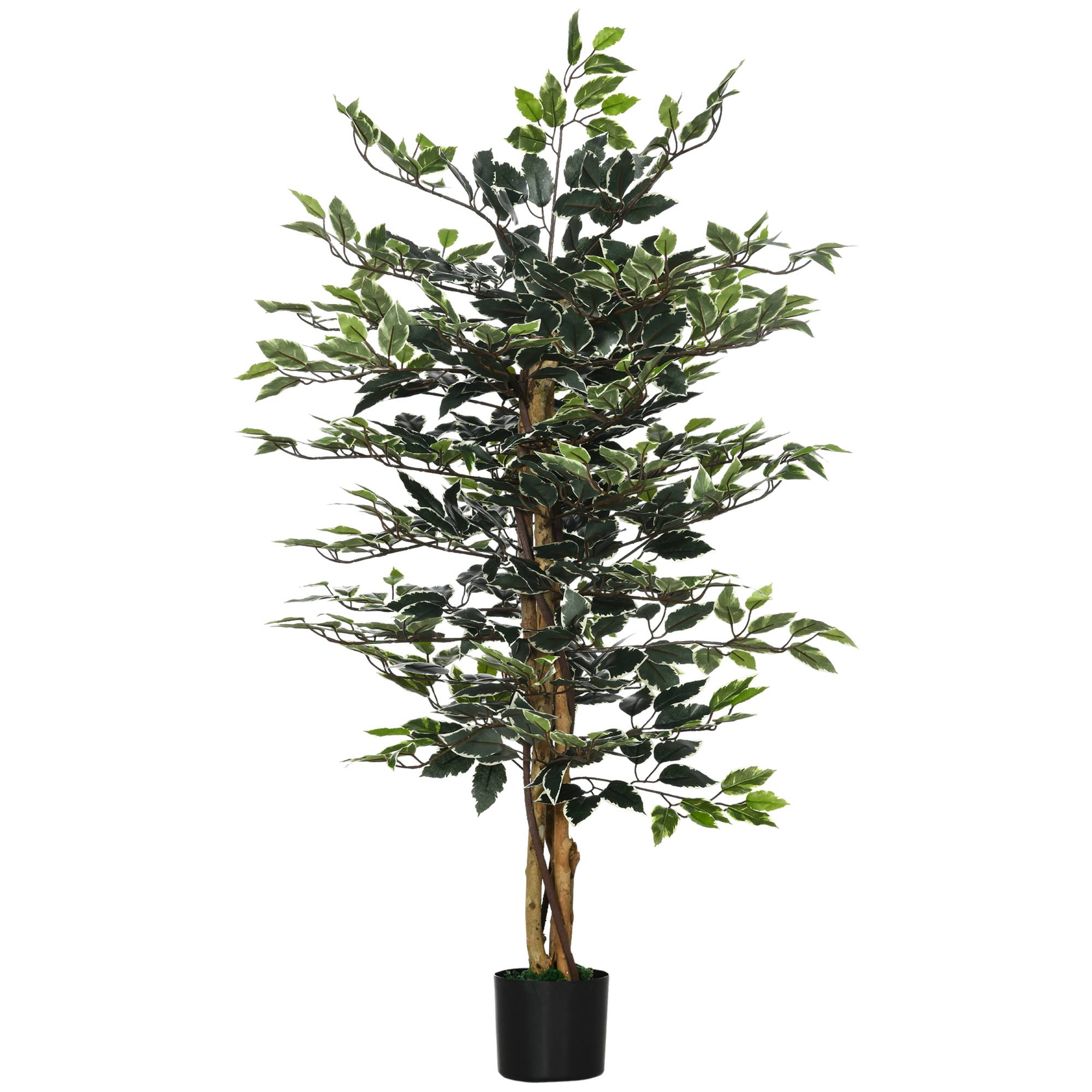 Plante artificielle ficus tronc branches liane lichen feuilles grand réalisme pot inclus hauteur 1,3 m - Image 1