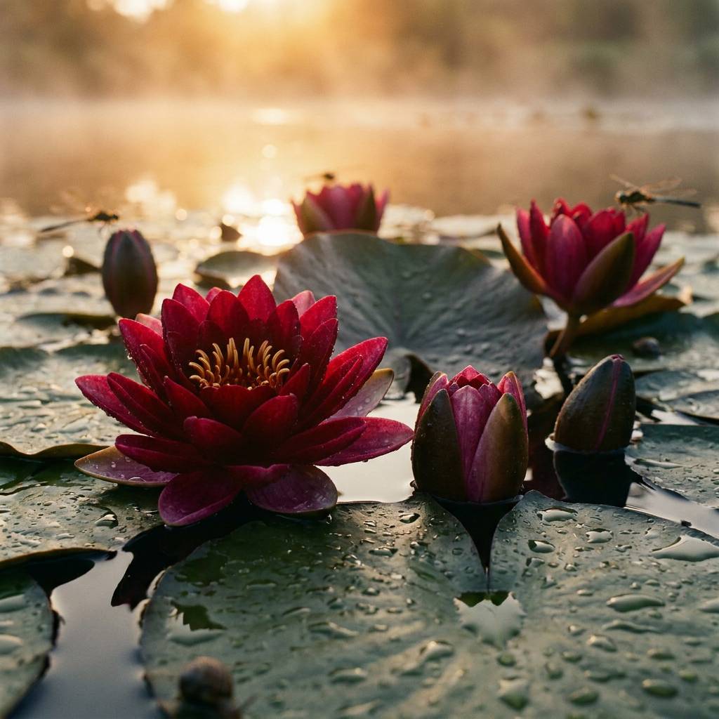 Nénuphar rouge foncé - Nymphaea - 1x nénuphar multiflore et panier - Image 2