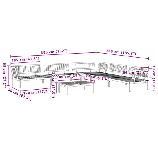 Grand Salon de Jardin Palette 6p Bois d'Acacia à Lattes Modulable pour Famille Extérieur Brun – ComfortXL Outdoor Living - Image 8