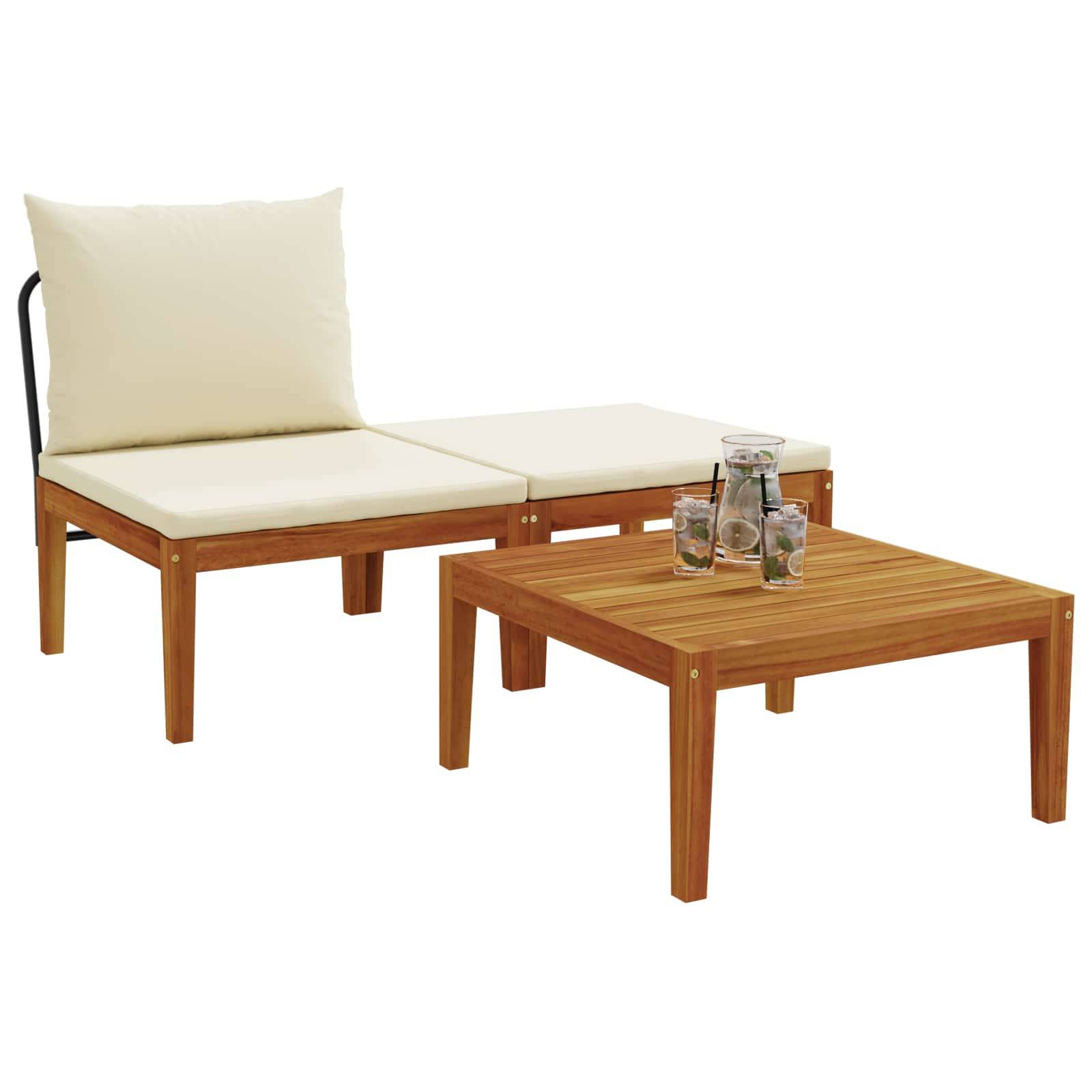 Vidaxl - Ensemble de salon de jardin 3 pc avec coussins Naturel vidaXL 42022067 - Image 4