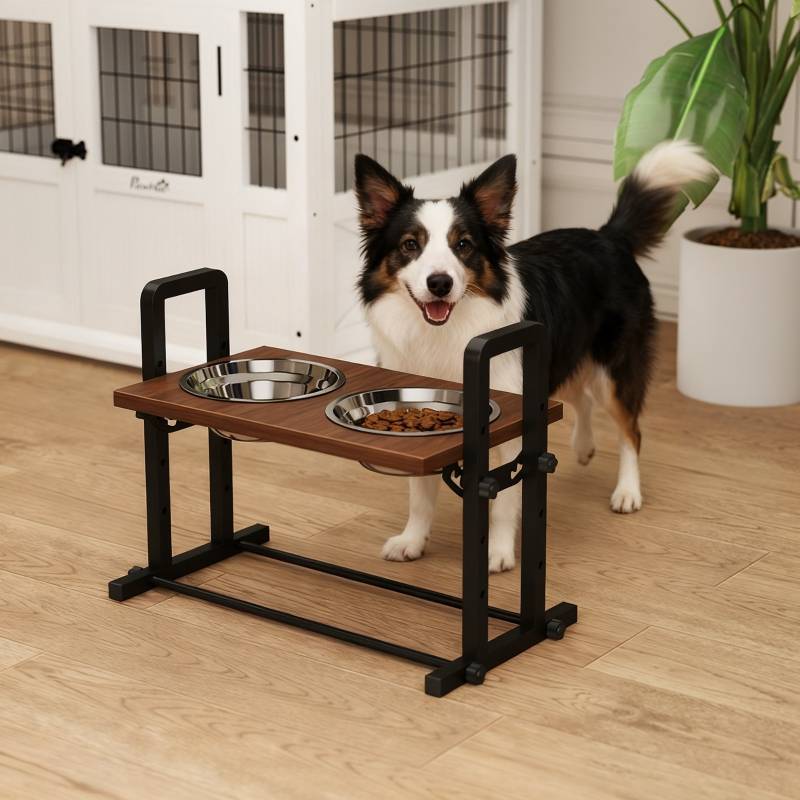 ComfortXL - Gamelle surélevée acier inox pour chien hauteur inclinable 48x26x36,5cm marron - ComfortXL Outdoor Living