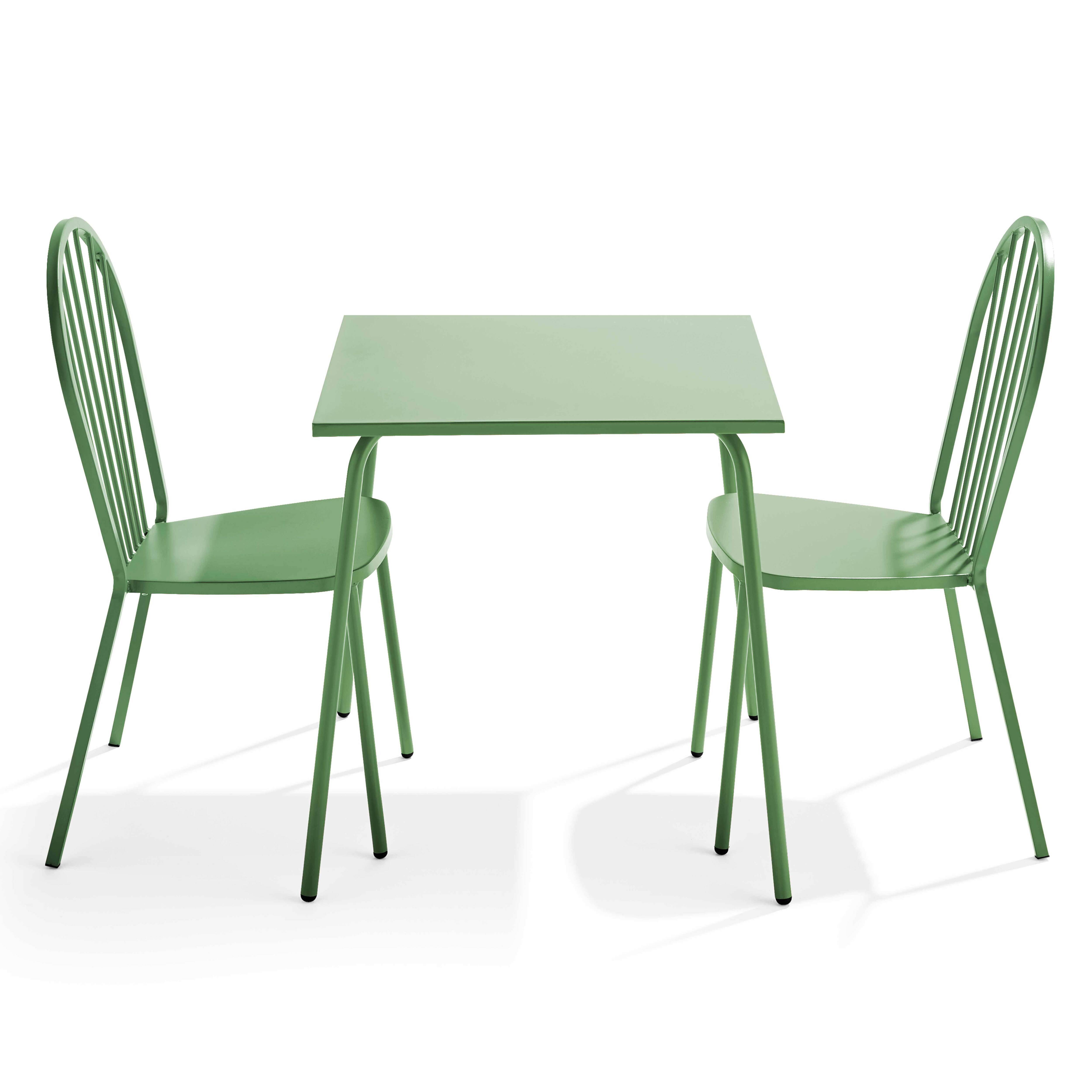Oviala - Ensemble table de jardin bistrot et 2 chaises en acier vert cactus Palavas - Oviala - Imagen 1