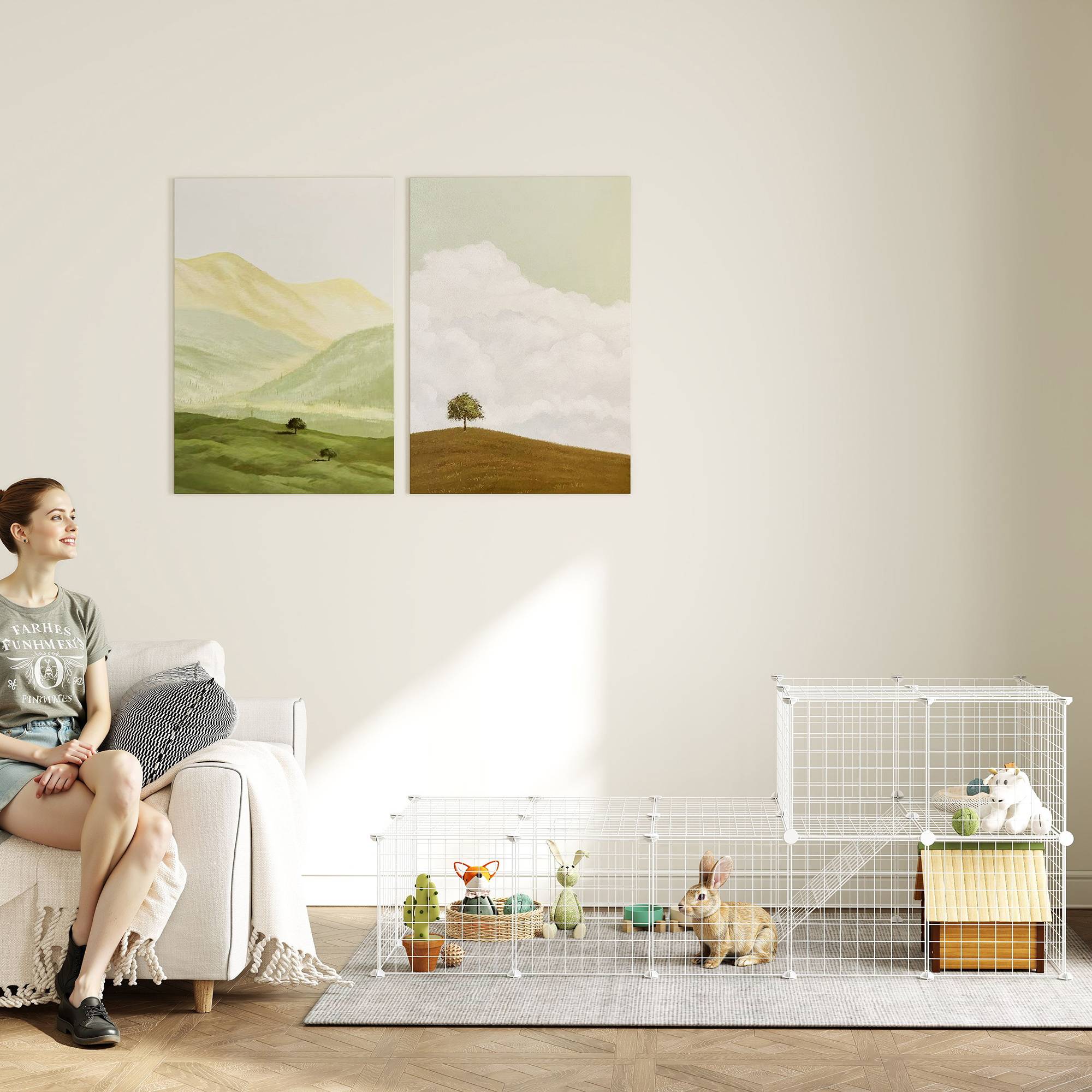 Enclos pour petits animaux acier blanc 146 x 73 x 73 cm - PANGIVO - Image 9