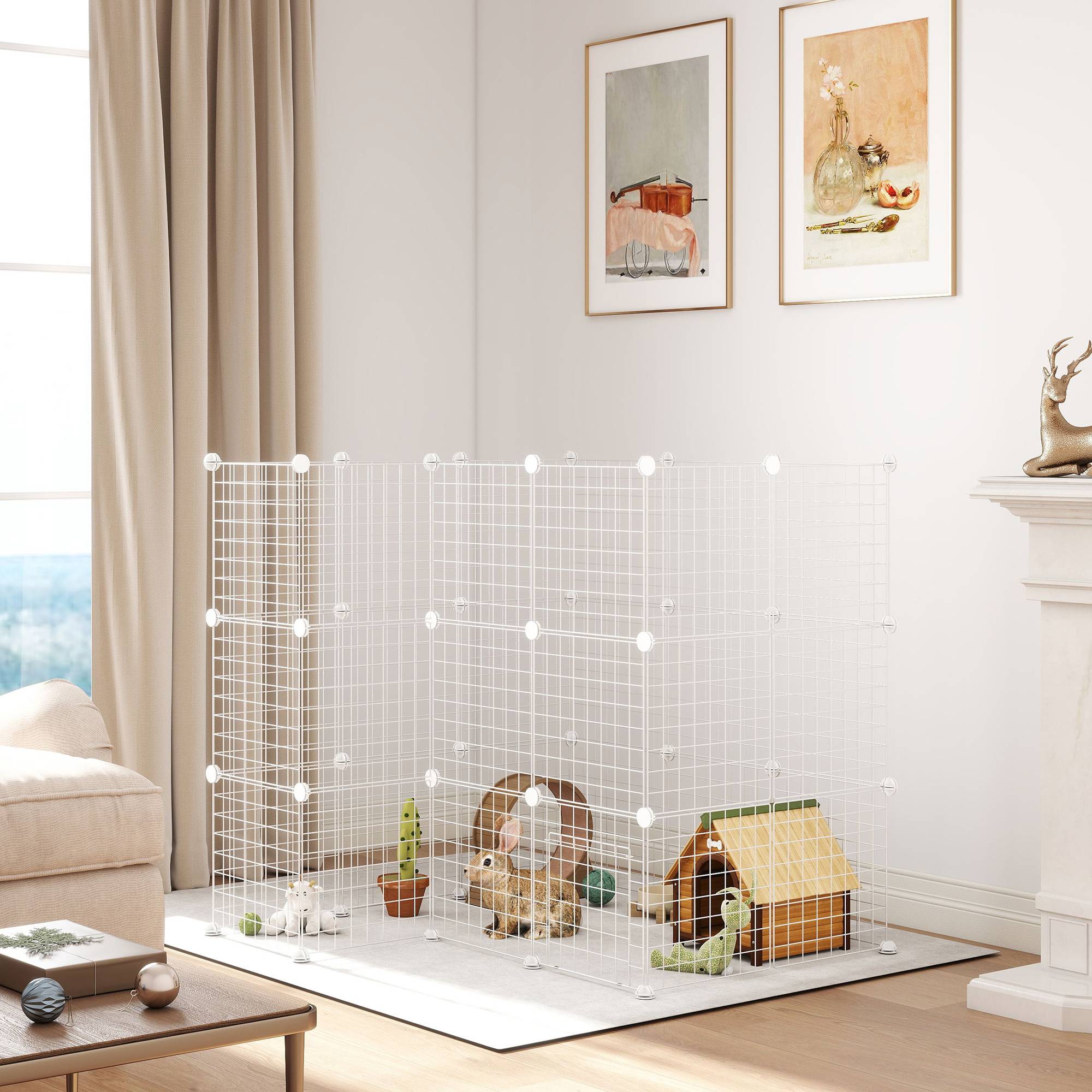 Enclos pour petits animaux acier blanc 146 x 73 x 73 cm - PANGIVO - Image 10