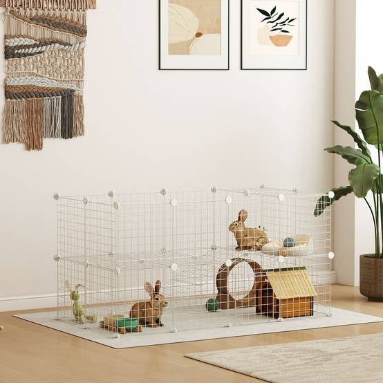 Enclos pour petits animaux acier blanc 146 x 73 x 73 cm - PANGIVO - Image 3