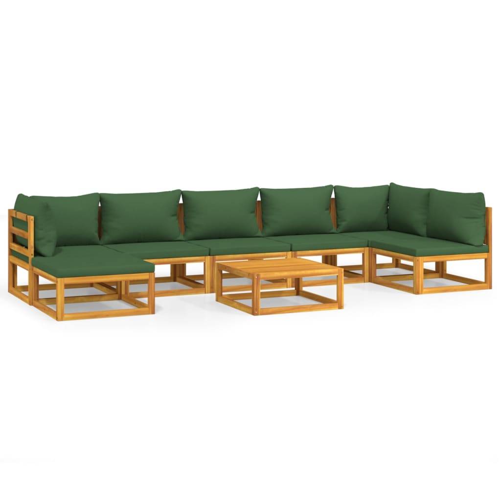 Helloshop26 - Salon de jardin meuble d'extérieur ensemble de mobilier 8 pièces avec coussins vert bois massif - Imagen 1