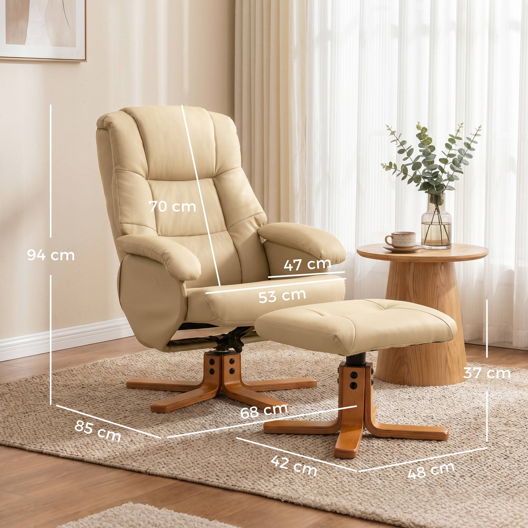 Sans Marque - Fauteuil relax avec repose-pied fauteuil de relaxation pivotant 360° dossier inclinable charge 120 Kg beige - Image 5