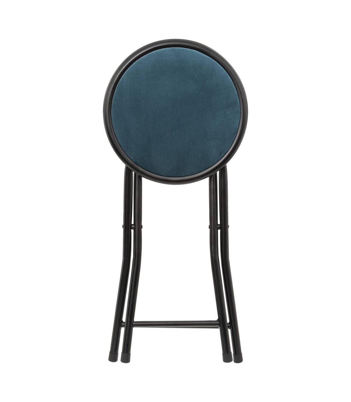 Tabouret pliant en Velours Bleu et Métal Noir - Imagen 2