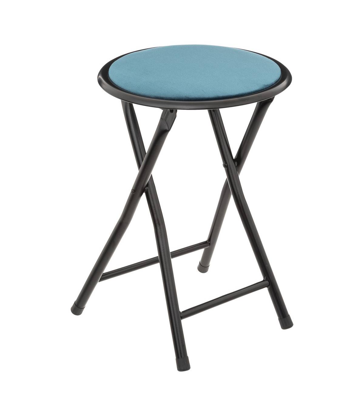 Tabouret pliant en Velours Bleu et Métal Noir - Imagen 1