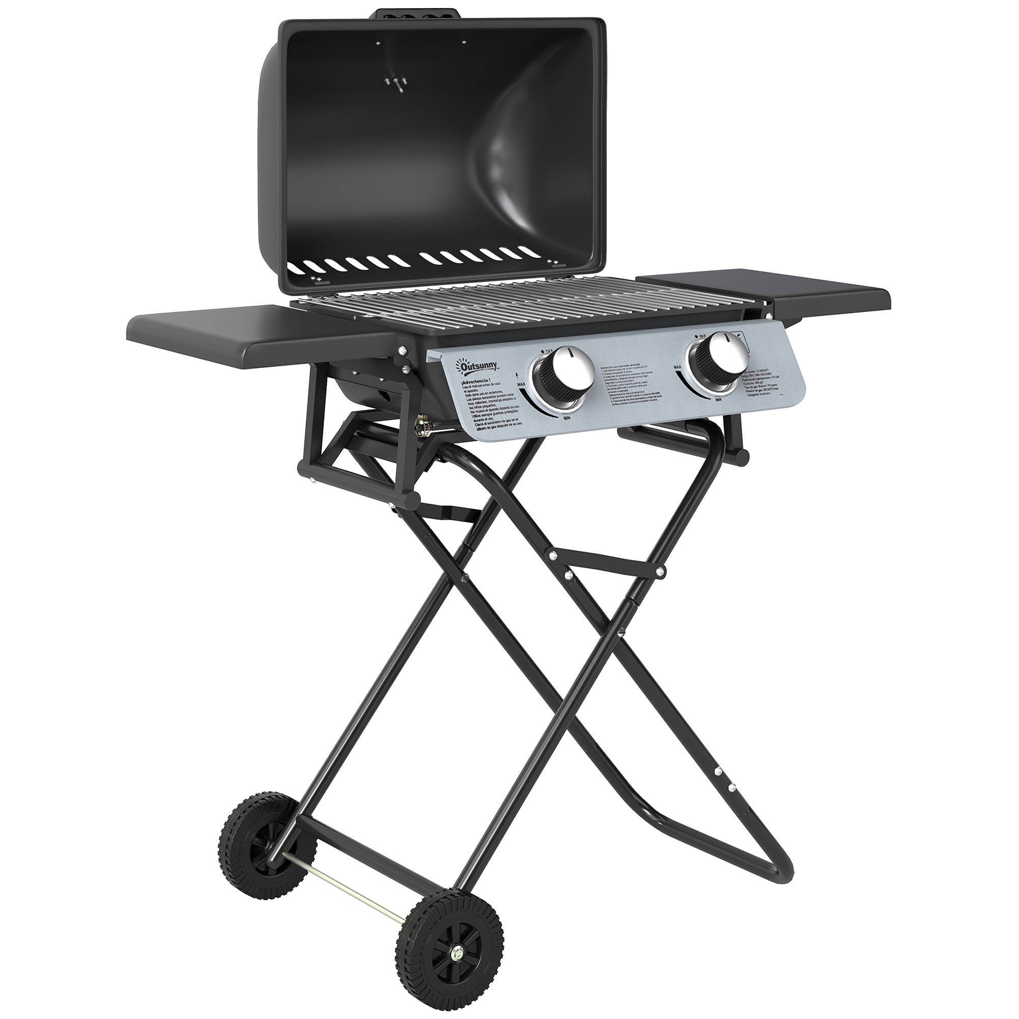 BBQ-Toro Barbecue a gas portatile con 2 bruciatori | Compatto barbecue a gas per balcone, con carrello pieghevole per barbecue (solo tavolo da griglia