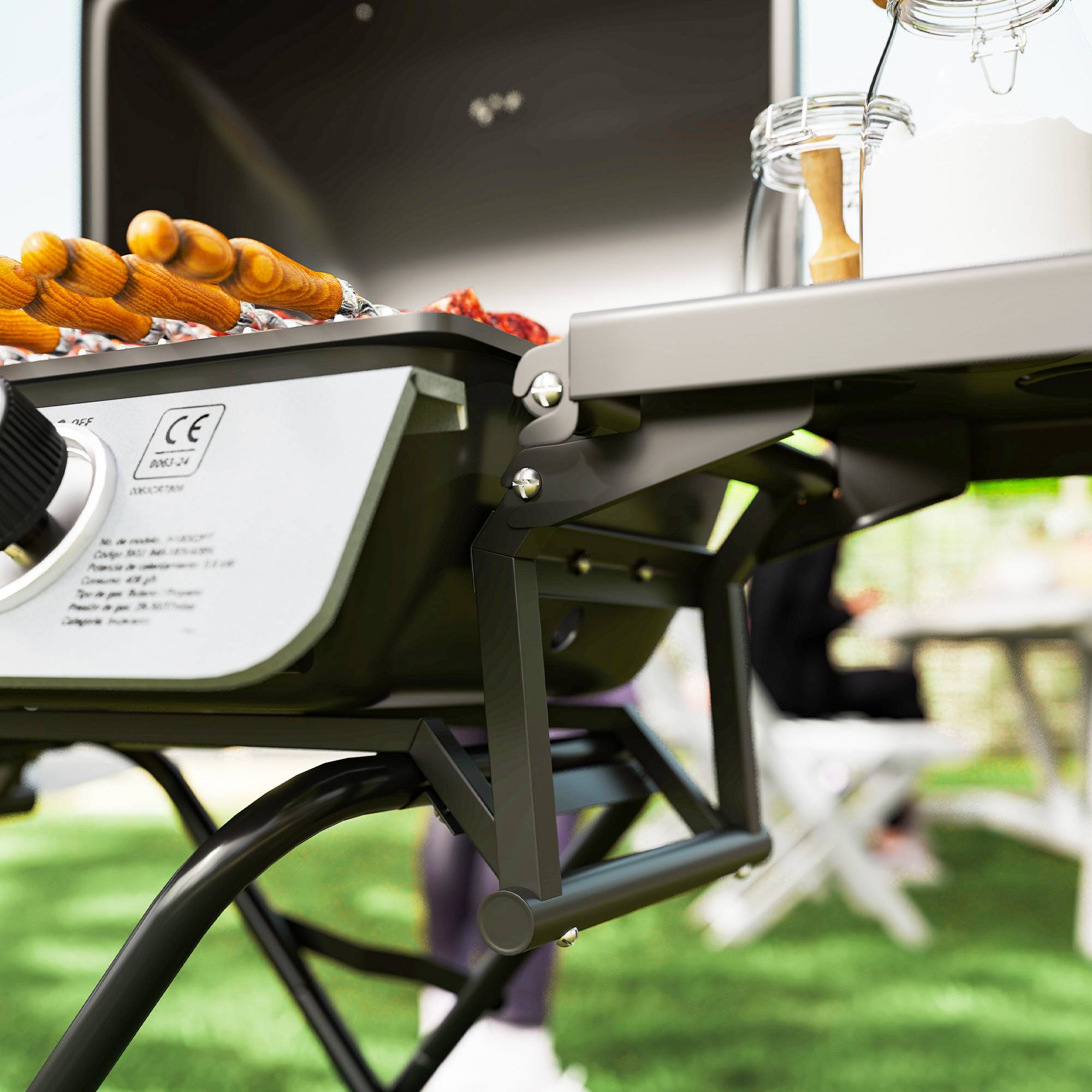 Outsunny - Barbecue gaz transportable pliable - 2 brûleurs 5,6 kW - avec étagères latérales, thermomètre, couvercle, roues - noir - Outsunny - Image 8