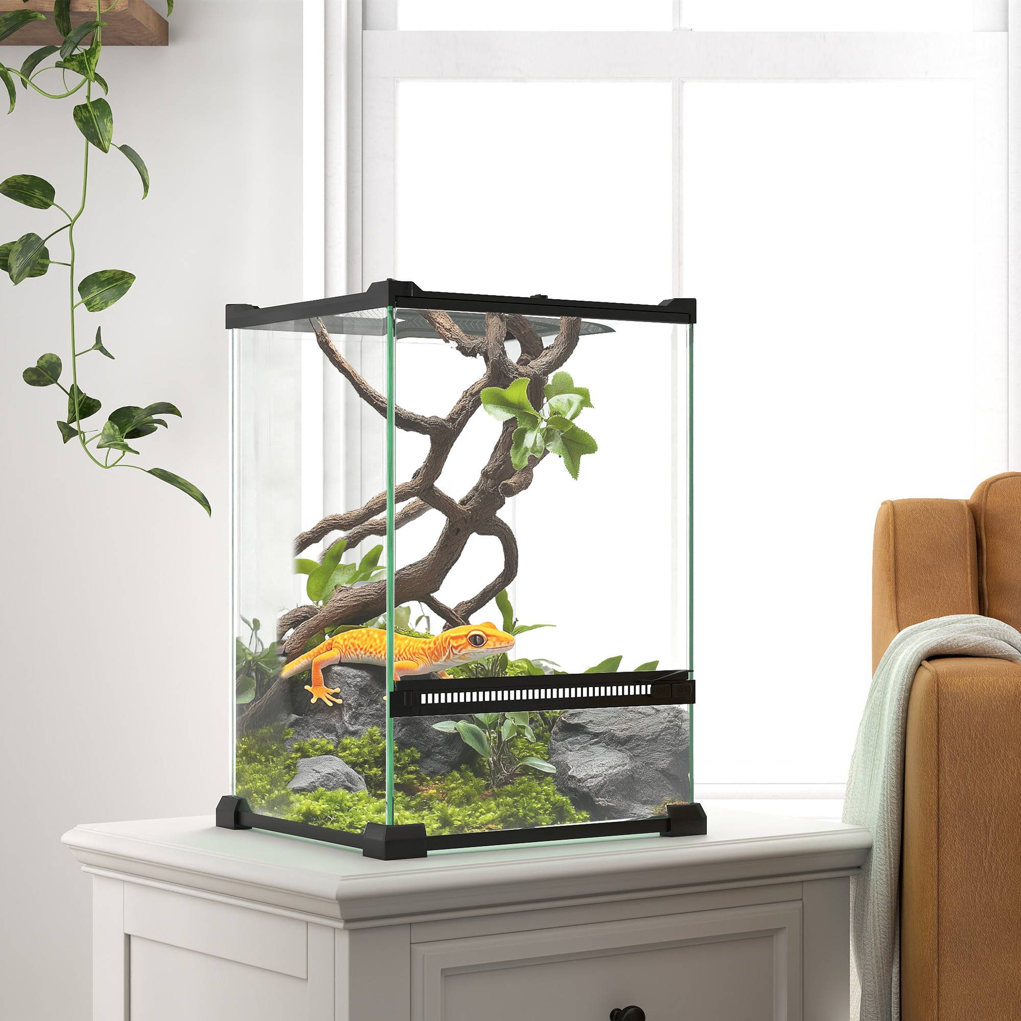 Terrarium en verre pour reptiles vivarium 12 L avec couvercle en treillis métallique, 20 x 20 x 30 cm, noir - Image 4