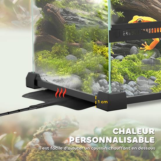 Terrarium en verre pour reptiles vivarium 12 L avec couvercle en treillis métallique, 20 x 20 x 30 cm, noir - Image 9
