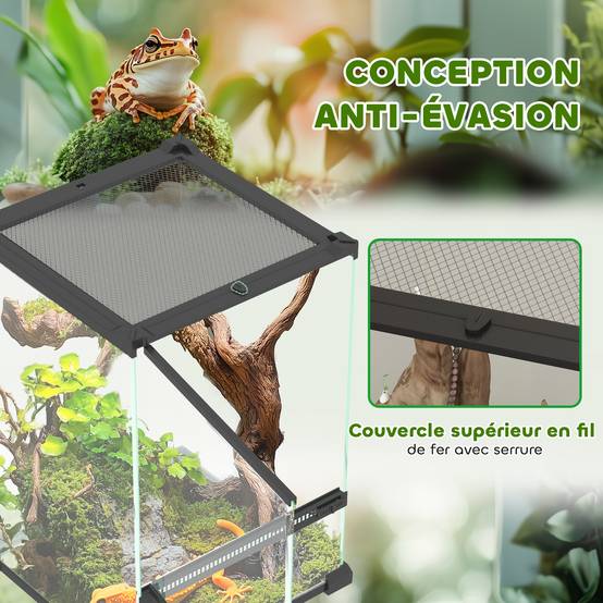Terrarium en verre pour reptiles vivarium 12 L avec couvercle en treillis métallique, 20 x 20 x 30 cm, noir - Image 8