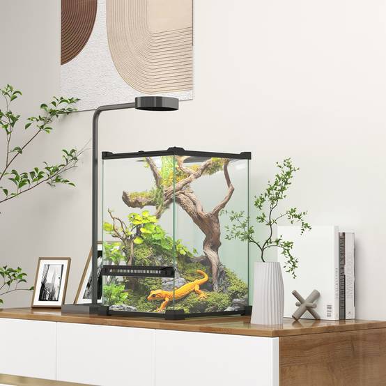Terrarium en verre pour reptiles vivarium 12 L avec couvercle en treillis métallique, 20 x 20 x 30 cm, noir - Image 3